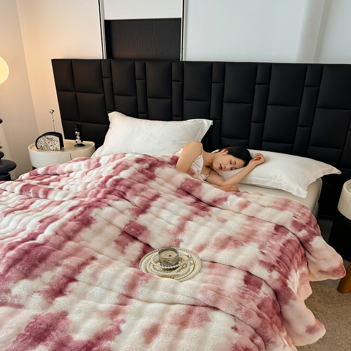 91家纺网 家纺一手货源 找家纺 乐窝家纺仓储 2025新款炫彩水墨画仿兔毛绒大泡泡绒印花法兰绒毛毯毯子大理石纹休闲-水墨画 水墨画-红