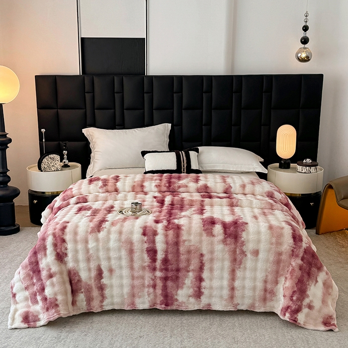 91家纺网 家纺一手货源 找家纺 乐窝家纺仓储 2025新款炫彩水墨画仿兔毛绒大泡泡绒印花法兰绒毛毯毯子大理石纹休闲-水墨画 水墨画-红