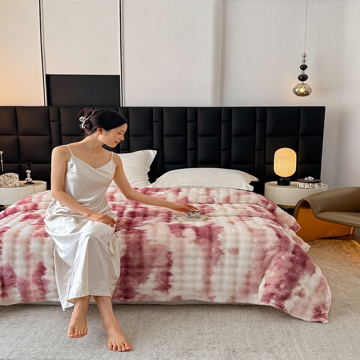 91家纺网 家纺一手货源 找家纺 乐窝家纺仓储 2025新款炫彩水墨画仿兔毛绒大泡泡绒印花法兰绒毛毯毯子大理石纹休闲-水墨画 水墨画-红