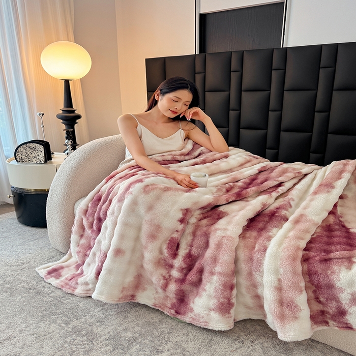 91家纺网 家纺一手货源 找家纺 乐窝家纺仓储 2025新款炫彩水墨画仿兔毛绒大泡泡绒印花法兰绒毛毯毯子大理石纹休闲-水墨画 水墨画-红