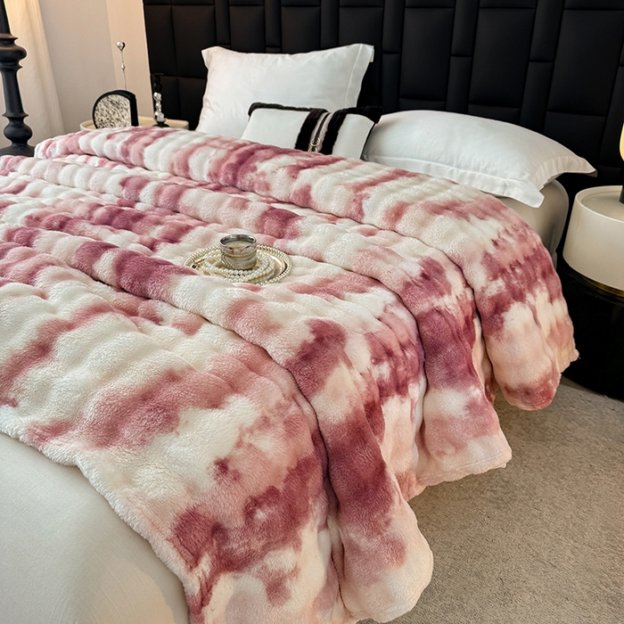 91家纺网 家纺一手货源 找家纺 乐窝家纺仓储 2025新款炫彩水墨画仿兔毛绒大泡泡绒印花法兰绒毛毯毯子大理石纹休闲-水墨画 水墨画-红