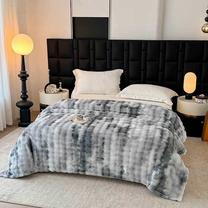 91家纺网 家纺一手货源 找家纺 乐窝家纺仓储 2025新款炫彩水墨画仿兔毛绒大泡泡绒印花法兰绒毛毯毯子大理石纹休闲-水墨画 水墨画-灰