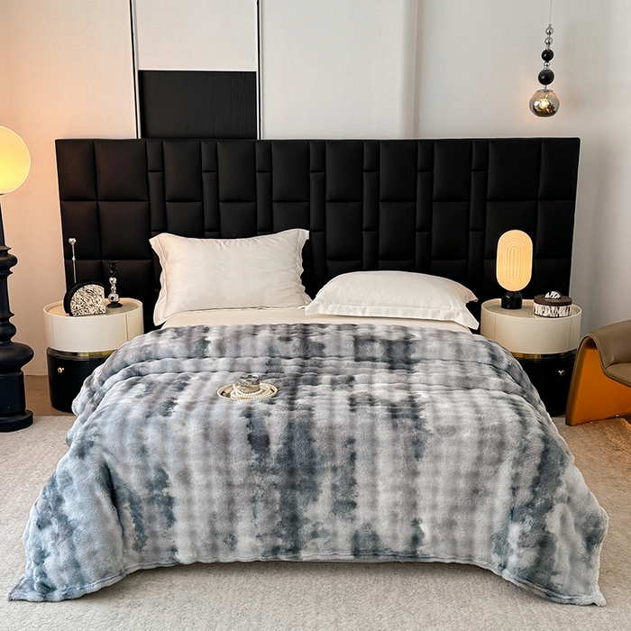 91家纺网 家纺一手货源 找家纺 乐窝家纺仓储 2025新款炫彩水墨画仿兔毛绒大泡泡绒印花法兰绒毛毯毯子大理石纹休闲-水墨画 水墨画-灰