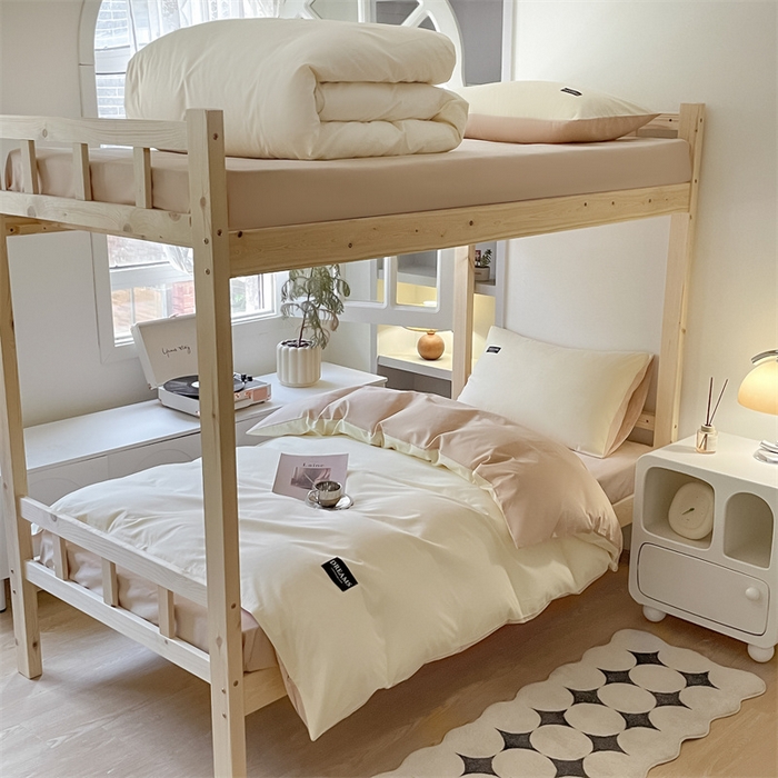 91家纺网 家纺一手货源 找家纺 （总）澜妃 2025新款13372全棉纯棉纯色黑标学生宿舍三件套上下铺三件套