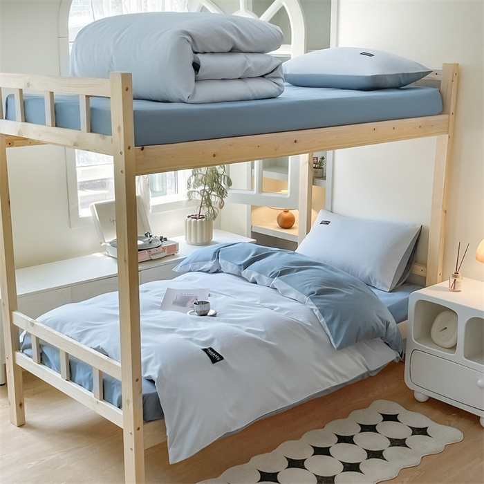 91家纺网 家纺一手货源 找家纺 （总）澜妃 2025新款13372全棉纯棉纯色黑标学生宿舍三件套上下铺三件套