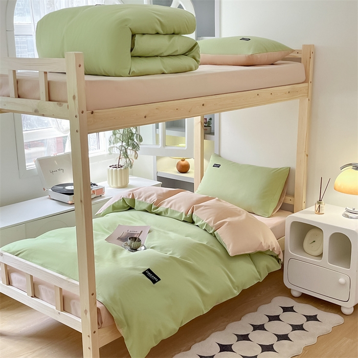 91家纺网 家纺一手货源 找家纺 （总）澜妃 2025新款13372全棉纯棉纯色黑标学生宿舍三件套上下铺三件套