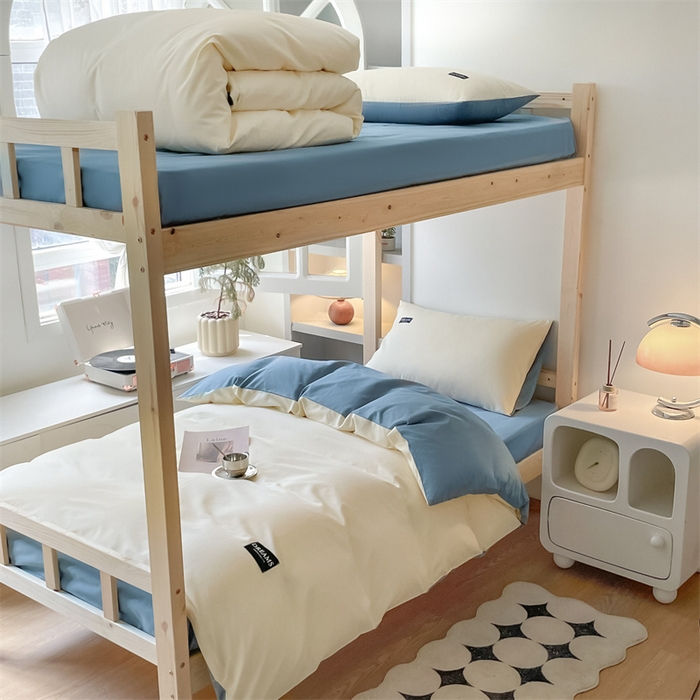 91家纺网 家纺一手货源 找家纺 （总）澜妃 2025新款13372全棉纯棉纯色黑标学生宿舍三件套上下铺三件套