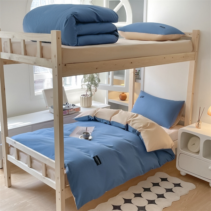 91家纺网 家纺一手货源 找家纺 （总）澜妃 2025新款13372全棉纯棉纯色黑标学生宿舍三件套上下铺三件套