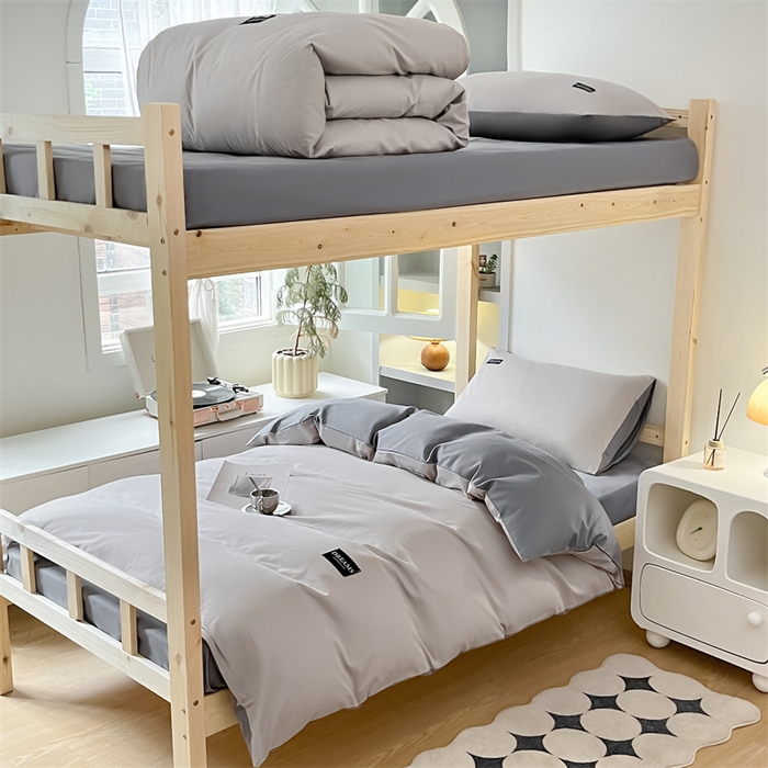 91家纺网 家纺一手货源 找家纺 （总）澜妃 2025新款13372全棉纯棉纯色黑标学生宿舍三件套上下铺三件套