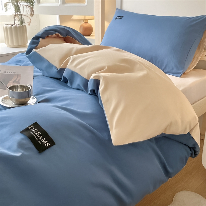 91家纺网 家纺一手货源 找家纺 （总）澜妃 2025新款13372全棉纯棉纯色黑标学生宿舍三件套上下铺三件套