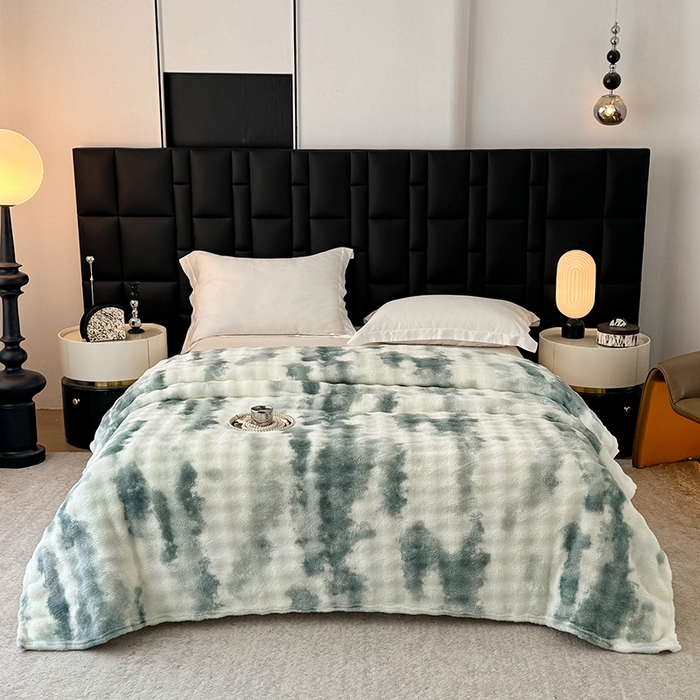 91家纺网 家纺一手货源 找家纺 乐窝家纺仓储 2025新款炫彩水墨画仿兔毛绒大泡泡绒印花法兰绒毛毯毯子大理石纹休闲-水墨画 水墨画-绿