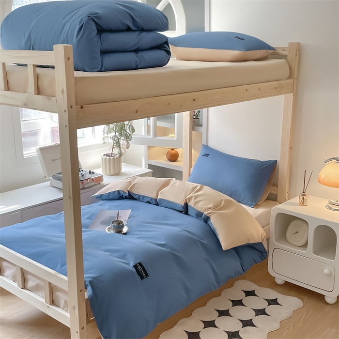 91家纺网 家纺一手货源 找家纺 （总）澜妃 2025新款13372全棉纯棉纯色黑标学生宿舍三件套上下铺三件套