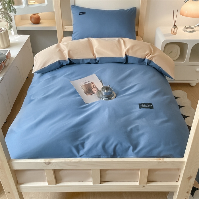 91家纺网 家纺一手货源 找家纺 （总）澜妃 2025新款13372全棉纯棉纯色黑标学生宿舍三件套上下铺三件套