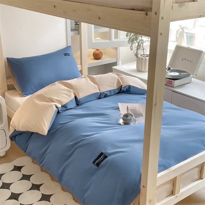 91家纺网 家纺一手货源 找家纺 （总）澜妃 2025新款13372全棉纯棉纯色黑标学生宿舍三件套上下铺三件套