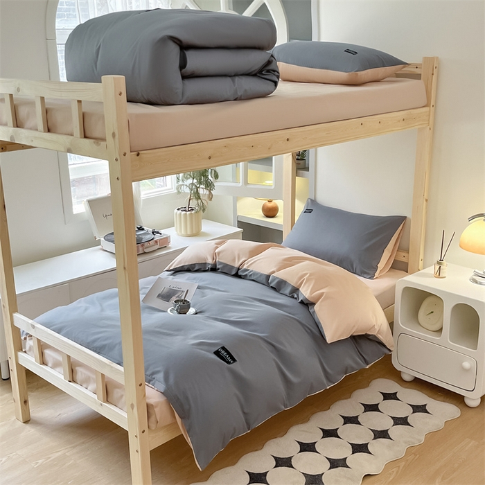 91家纺网 家纺一手货源 找家纺 （总）澜妃 2025新款13372全棉纯棉纯色黑标学生宿舍三件套上下铺三件套