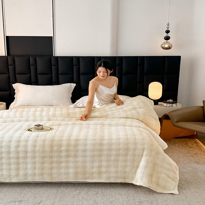 91家纺网 家纺一手货源 找家纺 乐窝家纺仓储 2025新款炫彩水墨画仿兔毛绒大泡泡绒印花法兰绒毛毯毯子大理石纹休闲-水墨画 水墨画-米白