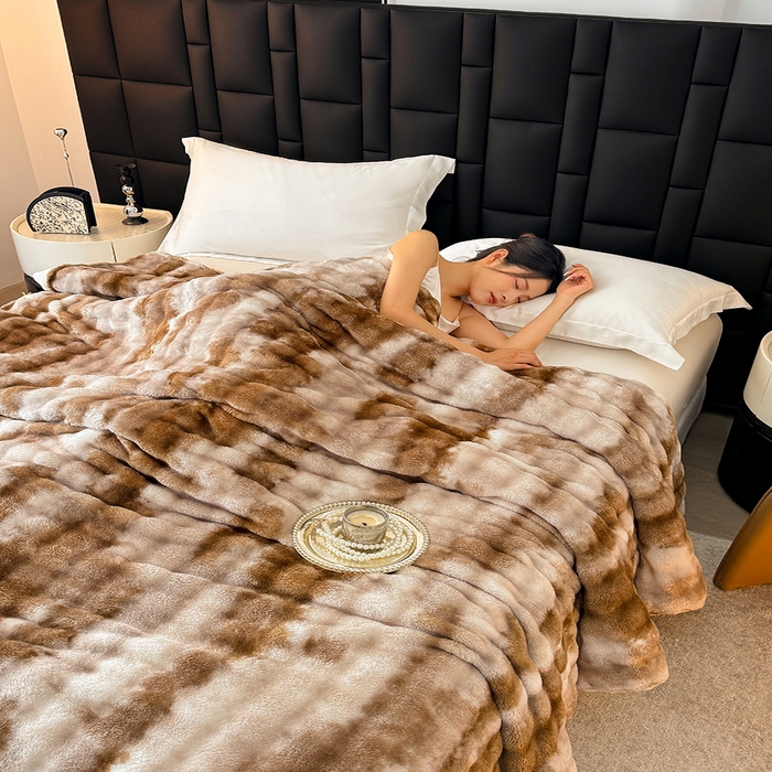 91家纺网 家纺一手货源 找家纺 乐窝家纺仓储 2025新款炫彩水墨画仿兔毛绒大泡泡绒印花法兰绒毛毯毯子大理石纹休闲-水墨画 水墨画-深咖