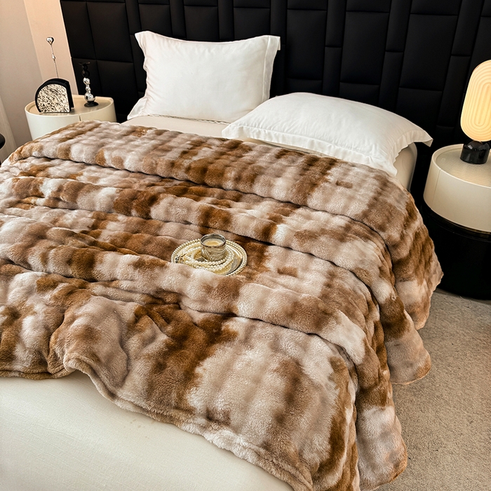 91家纺网 家纺一手货源 找家纺 乐窝家纺仓储 2025新款炫彩水墨画仿兔毛绒大泡泡绒印花法兰绒毛毯毯子大理石纹休闲-水墨画 水墨画-深咖