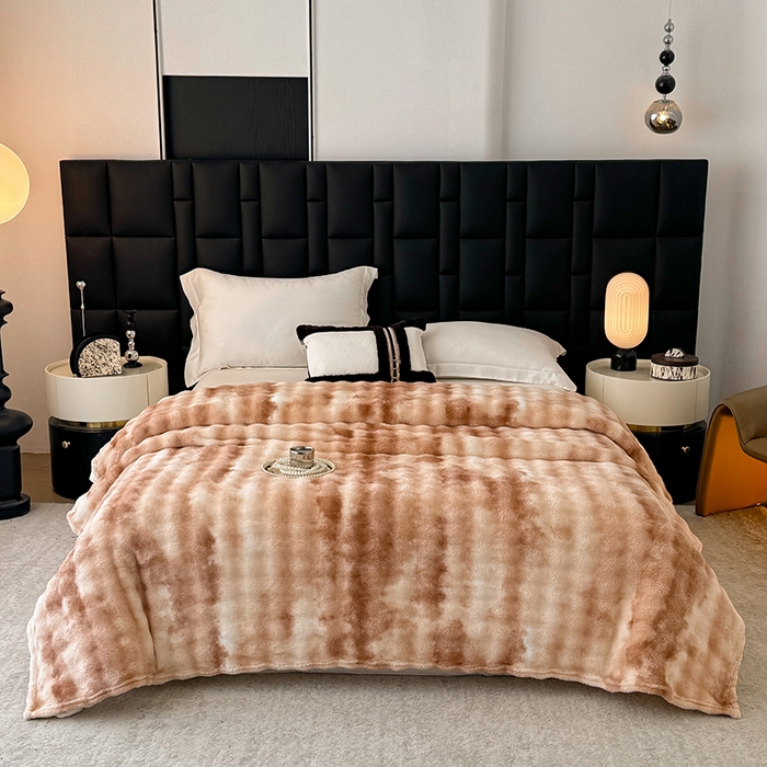 91家纺网 家纺一手货源 找家纺 乐窝家纺仓储 2025新款炫彩水墨画仿兔毛绒大泡泡绒印花法兰绒毛毯毯子大理石纹休闲-水墨画 水墨画-驼