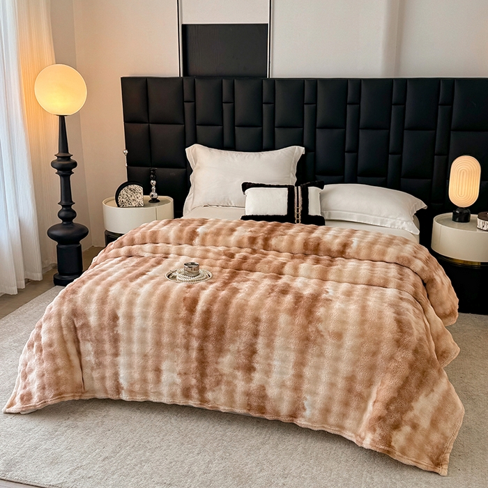 91家纺网 家纺一手货源 找家纺 乐窝家纺仓储 2025新款炫彩水墨画仿兔毛绒大泡泡绒印花法兰绒毛毯毯子大理石纹休闲-水墨画 水墨画-驼