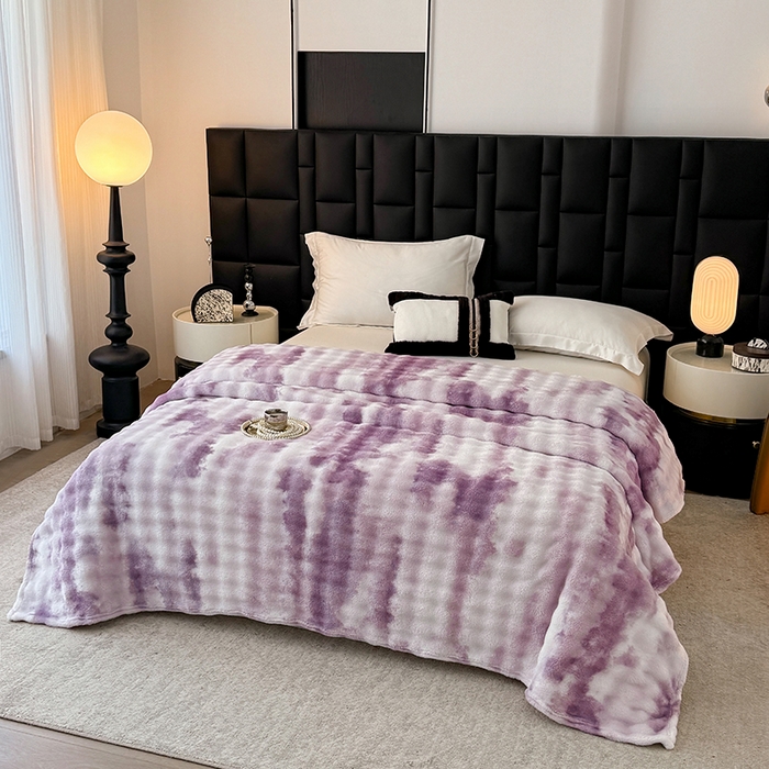 91家纺网 家纺一手货源 找家纺 乐窝家纺仓储 2025新款炫彩水墨画仿兔毛绒大泡泡绒印花法兰绒毛毯毯子大理石纹休闲-水墨画 水墨画-紫