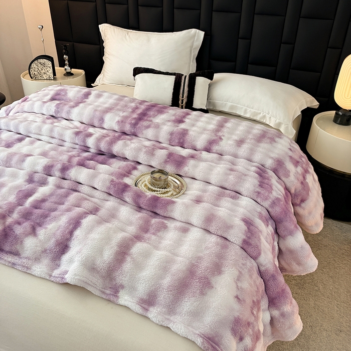 91家纺网 家纺一手货源 找家纺 乐窝家纺仓储 2025新款炫彩水墨画仿兔毛绒大泡泡绒印花法兰绒毛毯毯子大理石纹休闲-水墨画 水墨画-紫