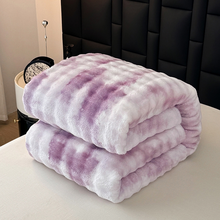 91家纺网 家纺一手货源 找家纺 乐窝家纺仓储 2025新款炫彩水墨画仿兔毛绒大泡泡绒印花法兰绒毛毯毯子大理石纹休闲-水墨画 水墨画-紫