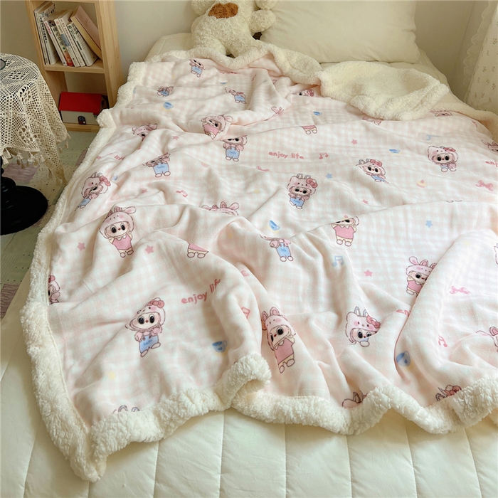 91家纺网 家纺一手货源 找家纺 （总）葡萄家 2025新款A类ins小清新少女可爱奶油猫咪卡通加厚牛奶绒羊羔绒多功能毛毯毯子