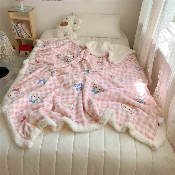 91家纺网 家纺一手货源 找家纺 （总）葡萄家 2025新款A类ins小清新少女可爱奶油猫咪卡通加厚牛奶绒羊羔绒多功能毛毯毯子