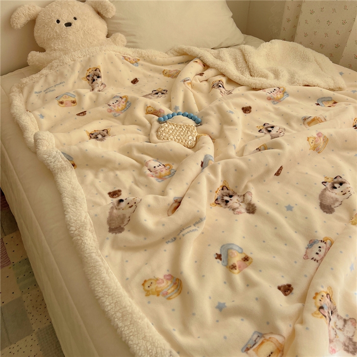 91家纺网 家纺一手货源 找家纺 葡萄家 2025新款A类ins小清新少女可爱奶油猫咪卡通加厚牛奶绒羊羔绒多功能毛毯毯子 绒毛毯-MT公主喵