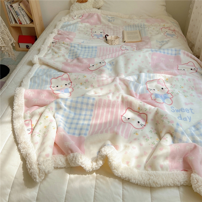 葡萄家 2025新款A类ins小清新少女可爱奶油猫咪卡通加厚牛奶绒羊羔绒多功能毛毯毯子 绒毛毯-MT花小猫