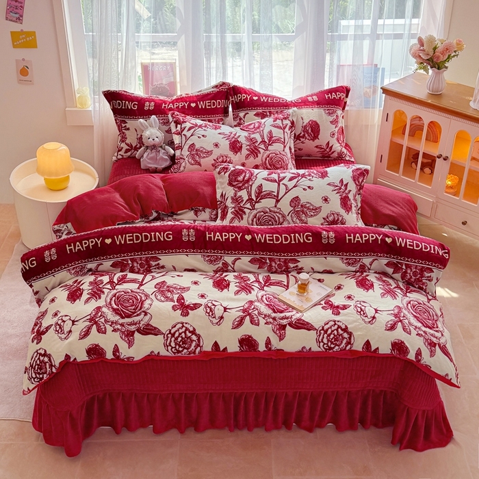 91家纺网 家纺一手货源 找家纺 铠畅 2025新款牛奶绒碎花床单床盖四件套 花妖系列云裳-喜上枝头