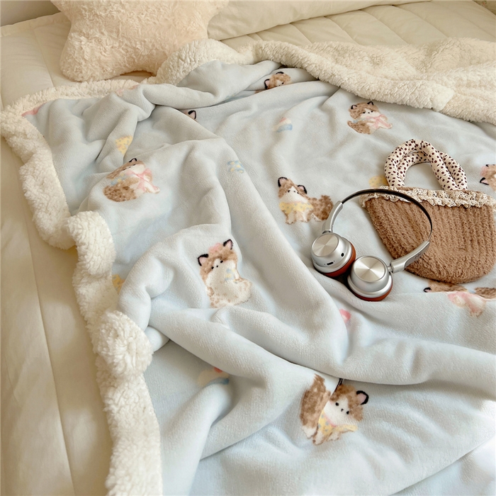 91家纺网 家纺一手货源 找家纺 葡萄家 2025新款A类ins小清新少女可爱奶油猫咪卡通加厚牛奶绒羊羔绒多功能毛毯毯子 绒毛毯-MT蓝色公主猫