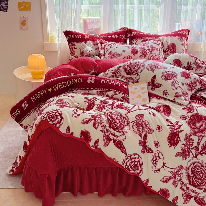 91家纺网 家纺一手货源 找家纺 铠畅 2025新款牛奶绒碎花床单床盖四件套 花妖系列云裳-喜上枝头