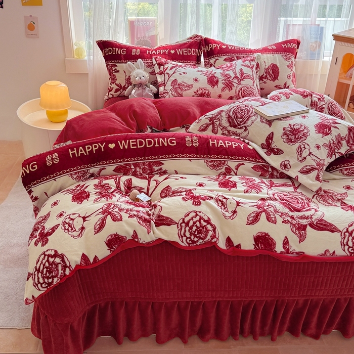 91家纺网 家纺一手货源 找家纺 铠畅 2025新款牛奶绒碎花床单床盖四件套 花妖系列云裳-喜上枝头