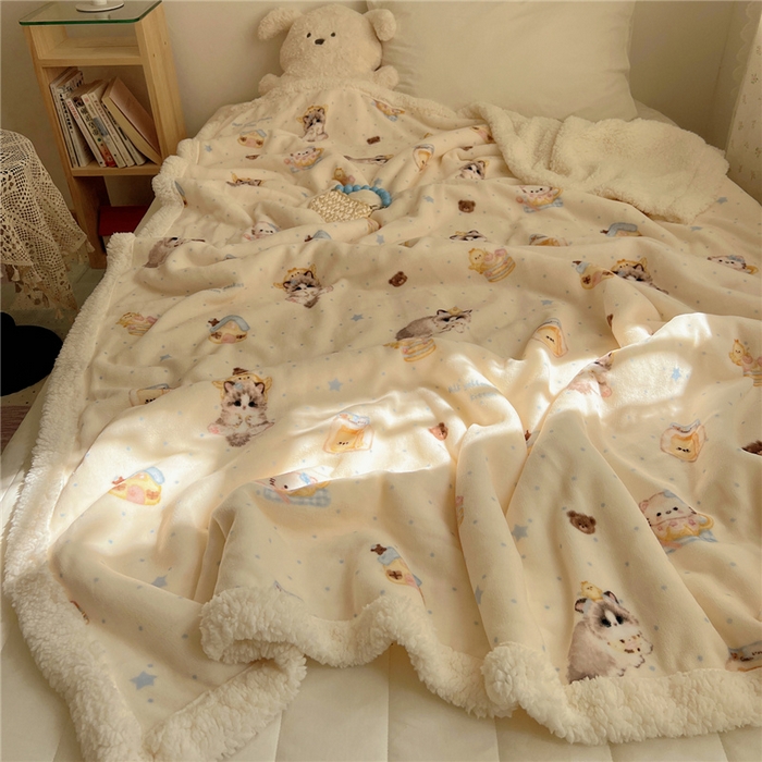 91家纺网 家纺一手货源 找家纺 葡萄家 2025新款A类ins小清新少女可爱奶油猫咪卡通加厚牛奶绒羊羔绒多功能毛毯毯子 绒毛毯-MT公主喵