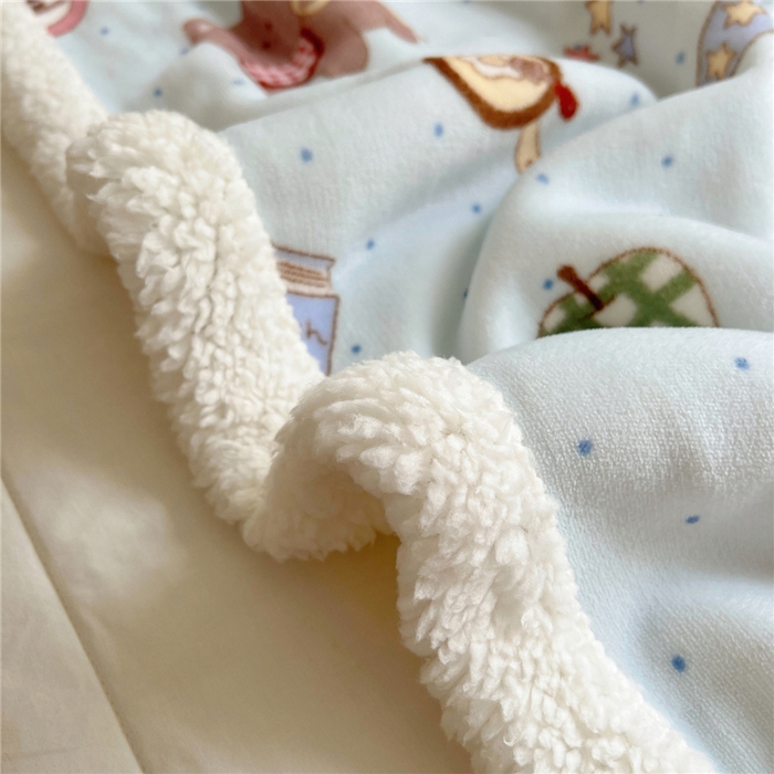 91家纺网 家纺一手货源 找家纺 葡萄家 2025新款A类ins小清新少女可爱奶油猫咪卡通加厚牛奶绒羊羔绒多功能毛毯毯子 绒毛毯-MT蓝色日记