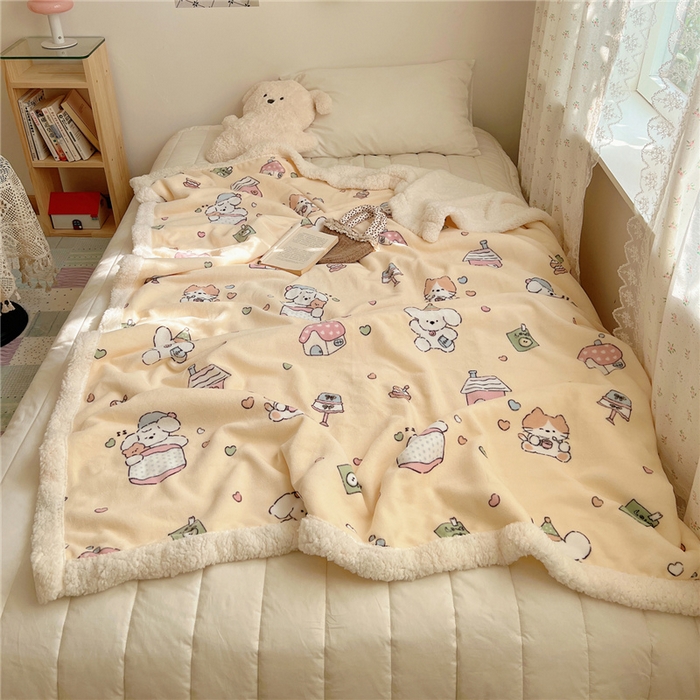 葡萄家 2025新款A类ins小清新少女可爱奶油猫咪卡通加厚牛奶绒羊羔绒多功能毛毯毯子 绒毛毯-MT童梦园