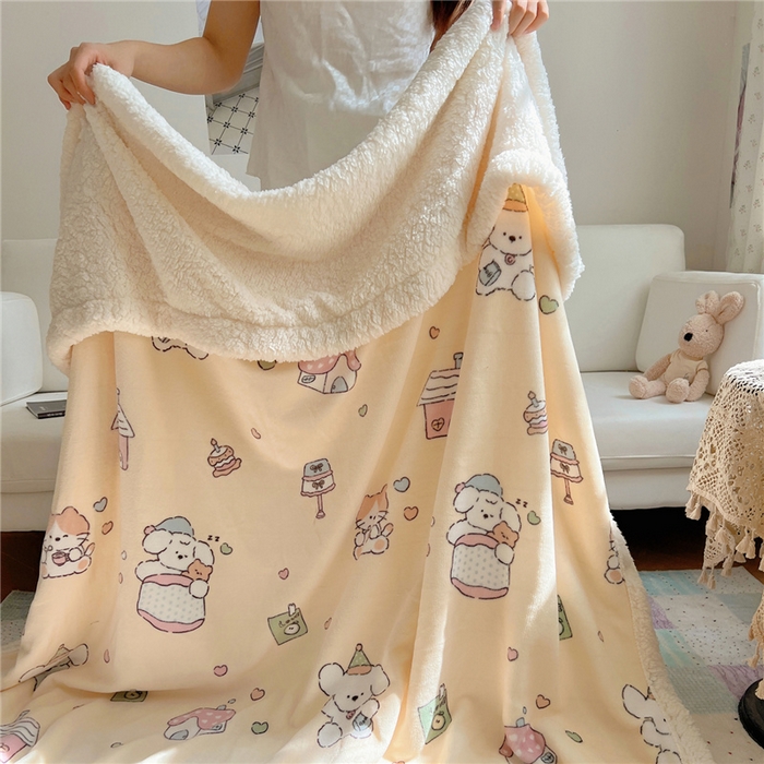 91家纺网 家纺一手货源 找家纺 葡萄家 2025新款A类ins小清新少女可爱奶油猫咪卡通加厚牛奶绒羊羔绒多功能毛毯毯子 绒毛毯-MT童梦园