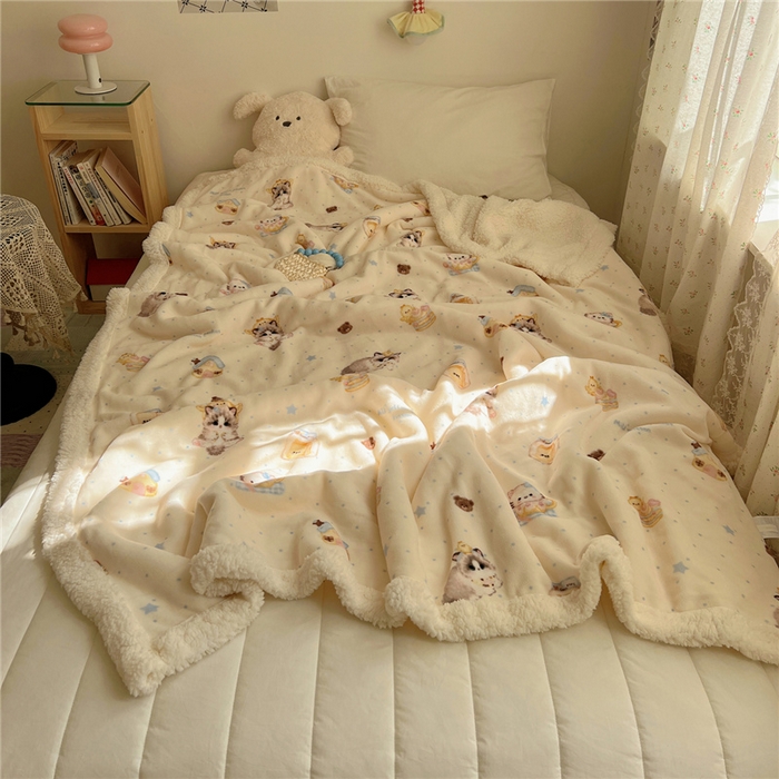 91家纺网 家纺一手货源 找家纺 葡萄家 2025新款A类ins小清新少女可爱奶油猫咪卡通加厚牛奶绒羊羔绒多功能毛毯毯子 绒毛毯-MT公主喵