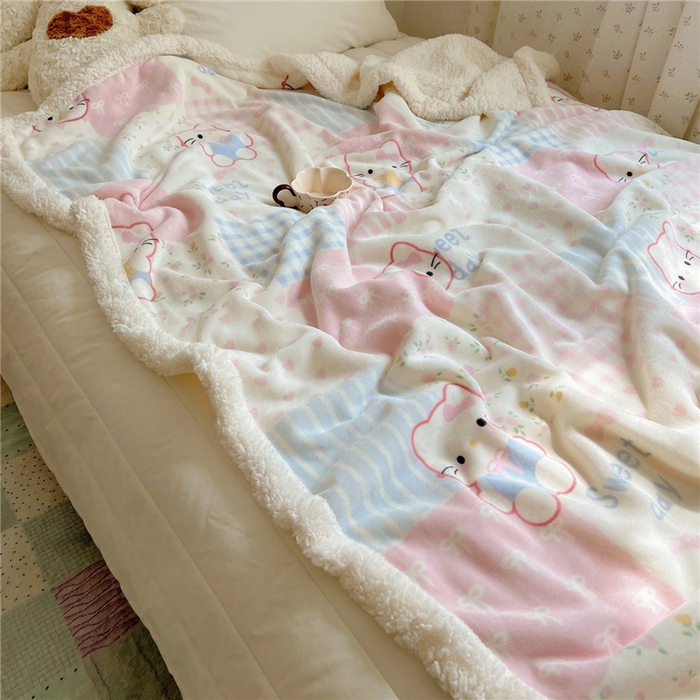 91家纺网 家纺一手货源 找家纺 葡萄家 2025新款A类ins小清新少女可爱奶油猫咪卡通加厚牛奶绒羊羔绒多功能毛毯毯子 绒毛毯-MT花小猫