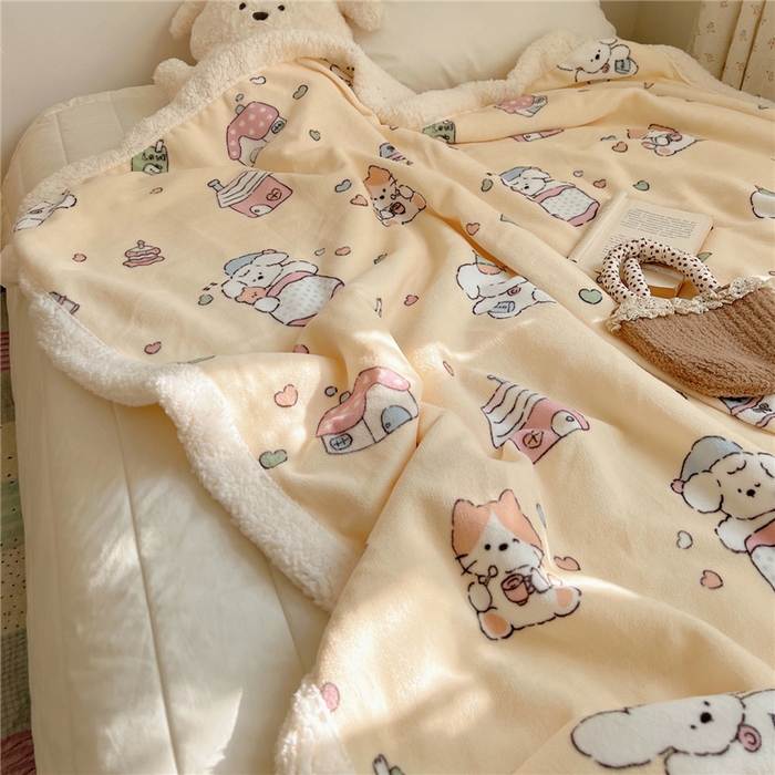 91家纺网 家纺一手货源 找家纺 葡萄家 2025新款A类ins小清新少女可爱奶油猫咪卡通加厚牛奶绒羊羔绒多功能毛毯毯子 绒毛毯-MT童梦园