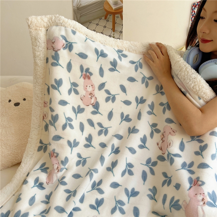 91家纺网 家纺一手货源 找家纺 葡萄家 2025新款A类ins小清新少女可爱奶油猫咪卡通加厚牛奶绒羊羔绒多功能毛毯毯子 绒毛毯-MT可可兔