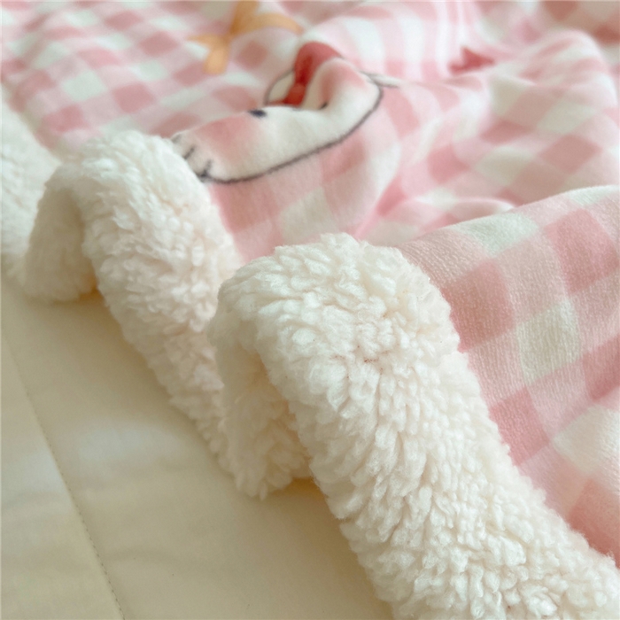 91家纺网 家纺一手货源 找家纺 葡萄家 2025新款A类ins小清新少女可爱奶油猫咪卡通加厚牛奶绒羊羔绒多功能毛毯毯子 绒毛毯-MT粉格喵喵