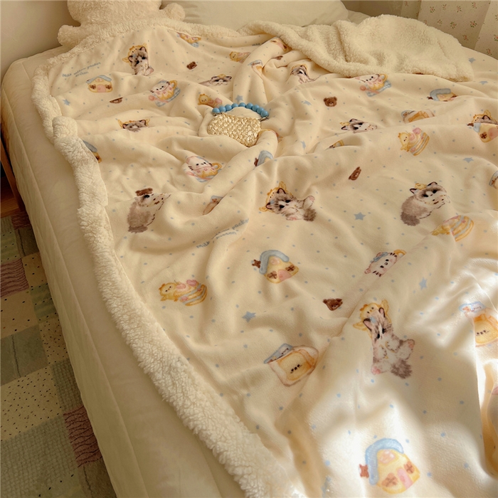 91家纺网 家纺一手货源 找家纺 葡萄家 2025新款A类ins小清新少女可爱奶油猫咪卡通加厚牛奶绒羊羔绒多功能毛毯毯子 绒毛毯-MT公主喵