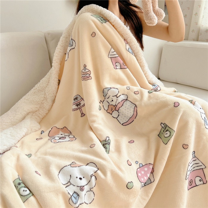 91家纺网 家纺一手货源 找家纺 葡萄家 2025新款A类ins小清新少女可爱奶油猫咪卡通加厚牛奶绒羊羔绒多功能毛毯毯子 绒毛毯-MT童梦园