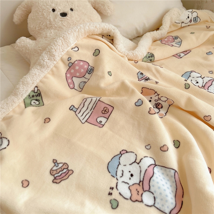 91家纺网 家纺一手货源 找家纺 葡萄家 2025新款A类ins小清新少女可爱奶油猫咪卡通加厚牛奶绒羊羔绒多功能毛毯毯子 绒毛毯-MT童梦园