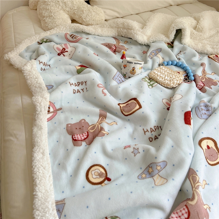 91家纺网 家纺一手货源 找家纺 葡萄家 2025新款A类ins小清新少女可爱奶油猫咪卡通加厚牛奶绒羊羔绒多功能毛毯毯子 绒毛毯-MT蓝色日记