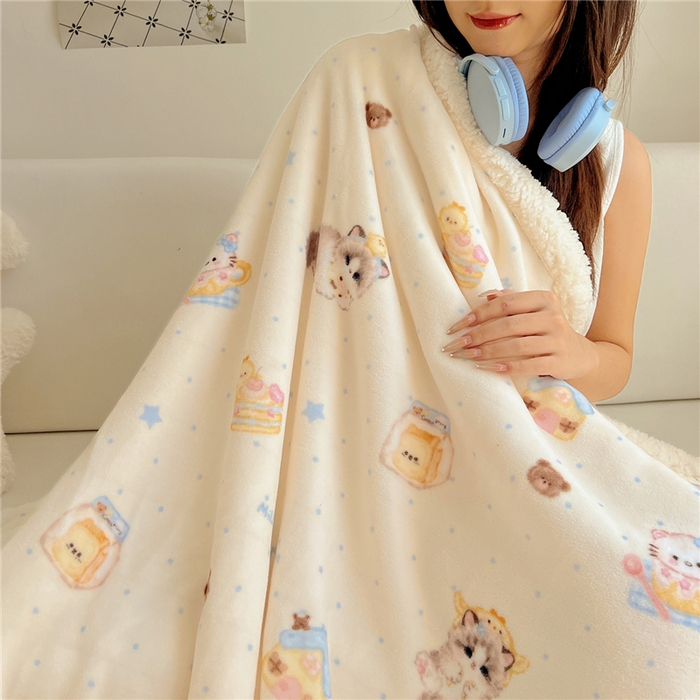 91家纺网 家纺一手货源 找家纺 葡萄家 2025新款A类ins小清新少女可爱奶油猫咪卡通加厚牛奶绒羊羔绒多功能毛毯毯子 绒毛毯-MT公主喵