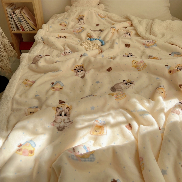 91家纺网 家纺一手货源 找家纺 葡萄家 2025新款A类ins小清新少女可爱奶油猫咪卡通加厚牛奶绒羊羔绒多功能毛毯毯子 绒毛毯-MT公主喵